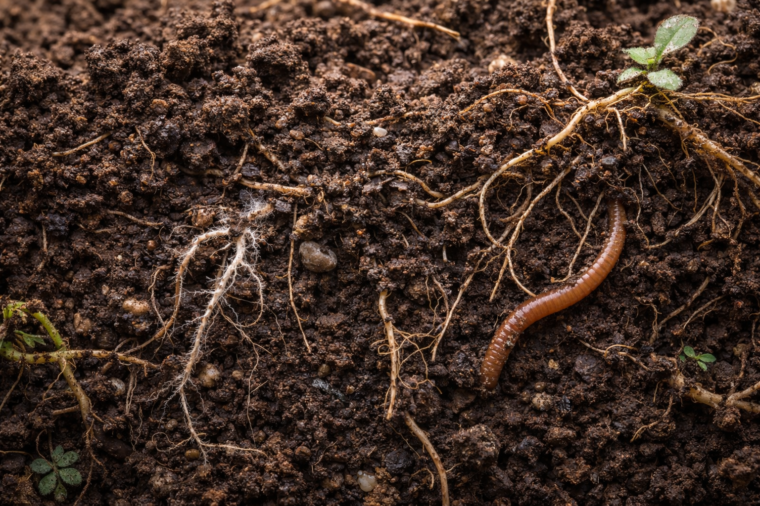 Kruimelige bodem met wortels en bodemleven